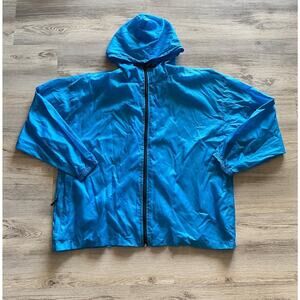 Vintage Pro Spirit Men’s Water Repellent Windbreaker Zip Jacket Hood Blue Large